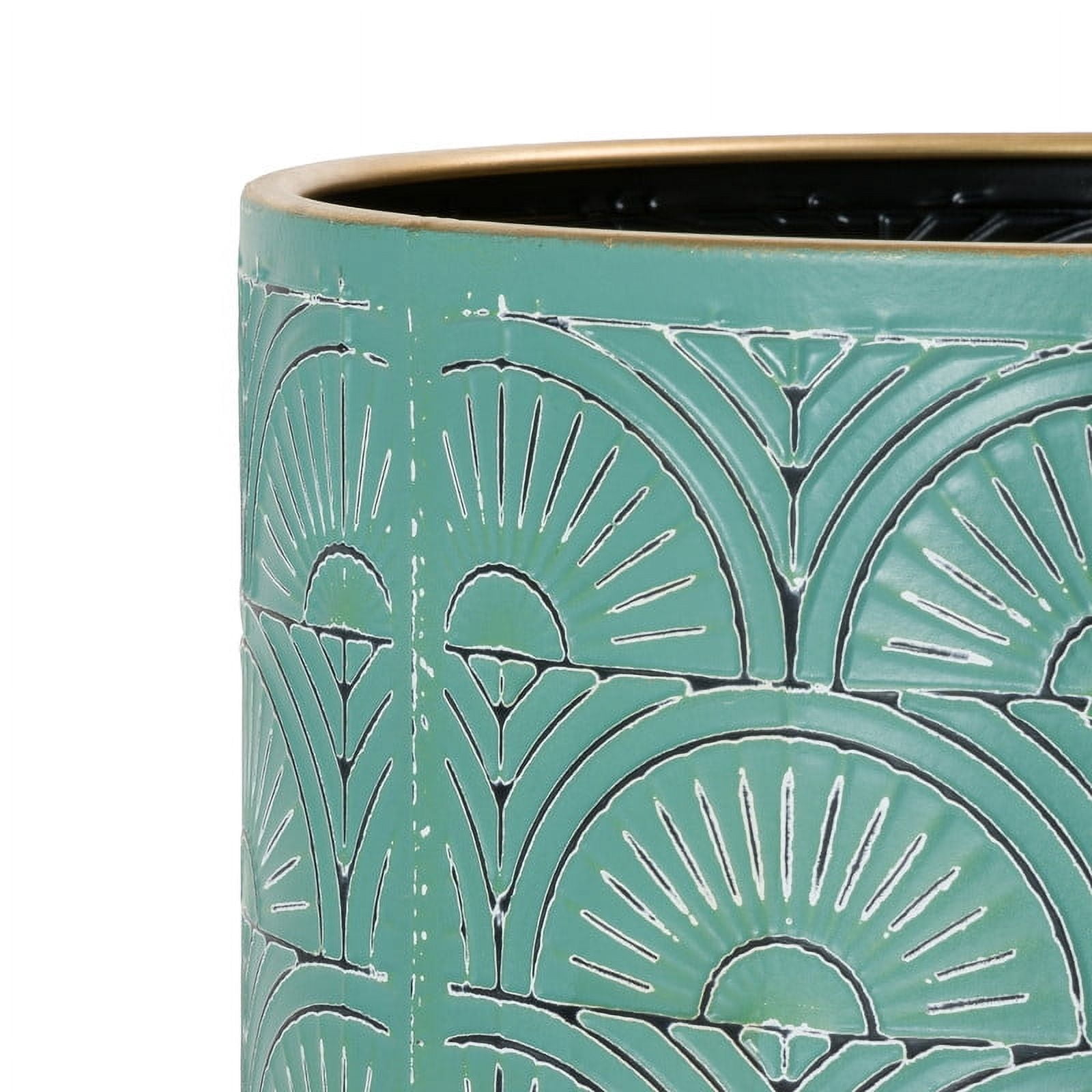 Boho Metal Planter Pot With 4-Leg Gold Metal Base - Blue-Green - 14.75"H x 11.75"W