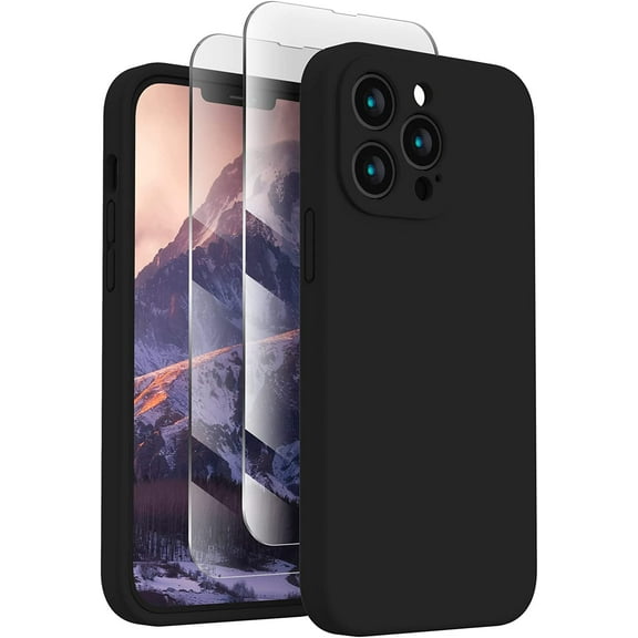 for iPhone 13 Pro Case, Silicone Upgraded [Camera Protection] Phone Case with [2 Screen Protectors], Soft Anti-Scratch Microfiber Lining Inside, 6.1 inch, Black