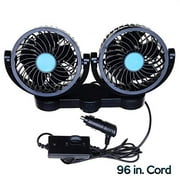 Car Cooling Air Fan 12V- Zone Tech 12V Dual Head Car Auto Electric Cooling Air Fan for Rear Seat - Powerful Quiet 2 Speed 360 Degree Rotatable 12V Ventilation Rear Seat with Kids Safe Design