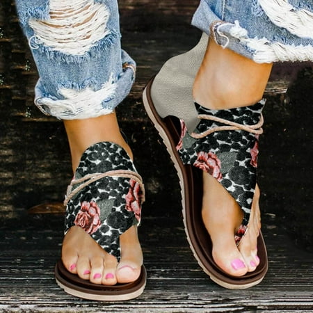 

uikmnh Women Shoes Summer Open Sandals Beach Flat Print Zipper Breathable Shoes Comfortable Toe Flowers Women s Sandals Black 8.5