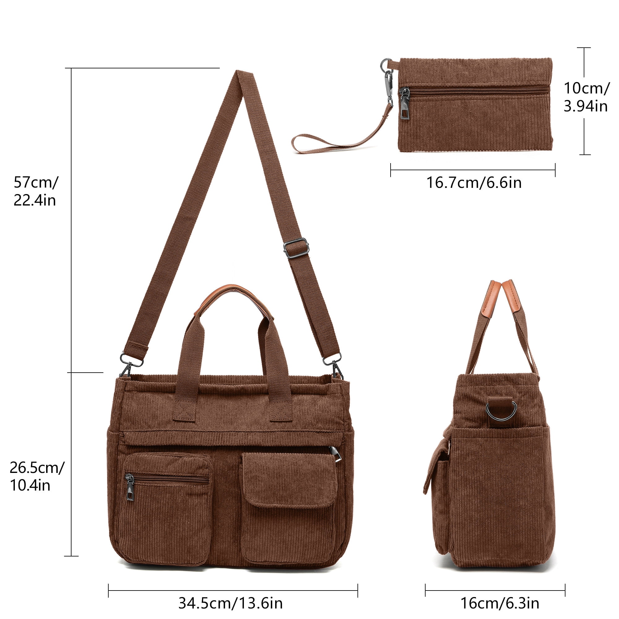 2-Piece Women's Corduroy Bag Set: Stylish Laptop Tote + Multi-Functional Crossbody Bag – Large-Capacity Work/Travel/Gym Bag