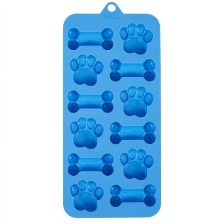 Dog Paw Bone Silicone Candy Mold Wilton 12 Cavities Blue