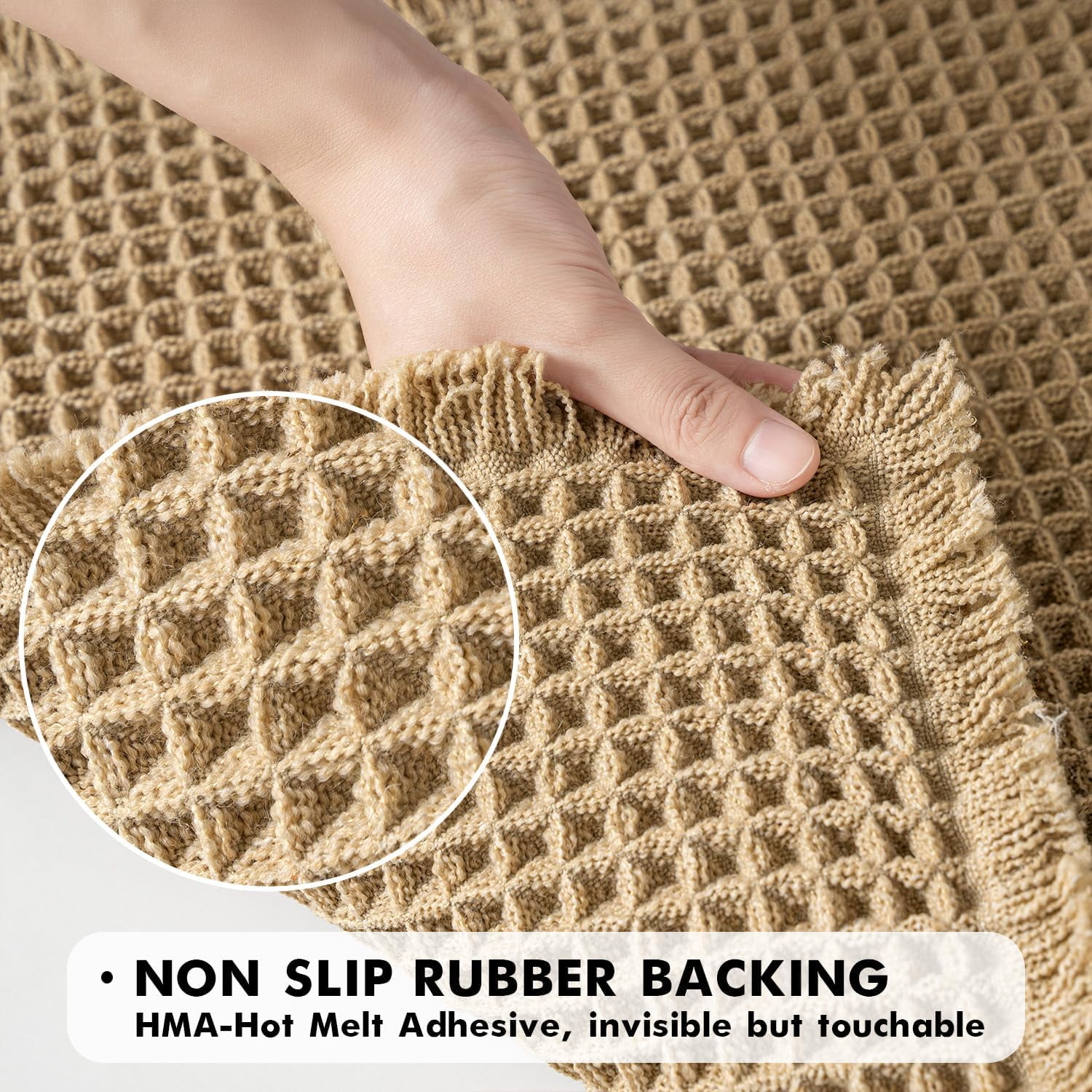 Set of 2 Waffle Bathroom Rugs, Boho Bath Rugs Non Slip Washable, Super Absorbent Bath Mats, Ultra Soft Rubber Backed Shower Mats for Bathroom Floor, Tub and Shower, Brown, 18x30 Inch