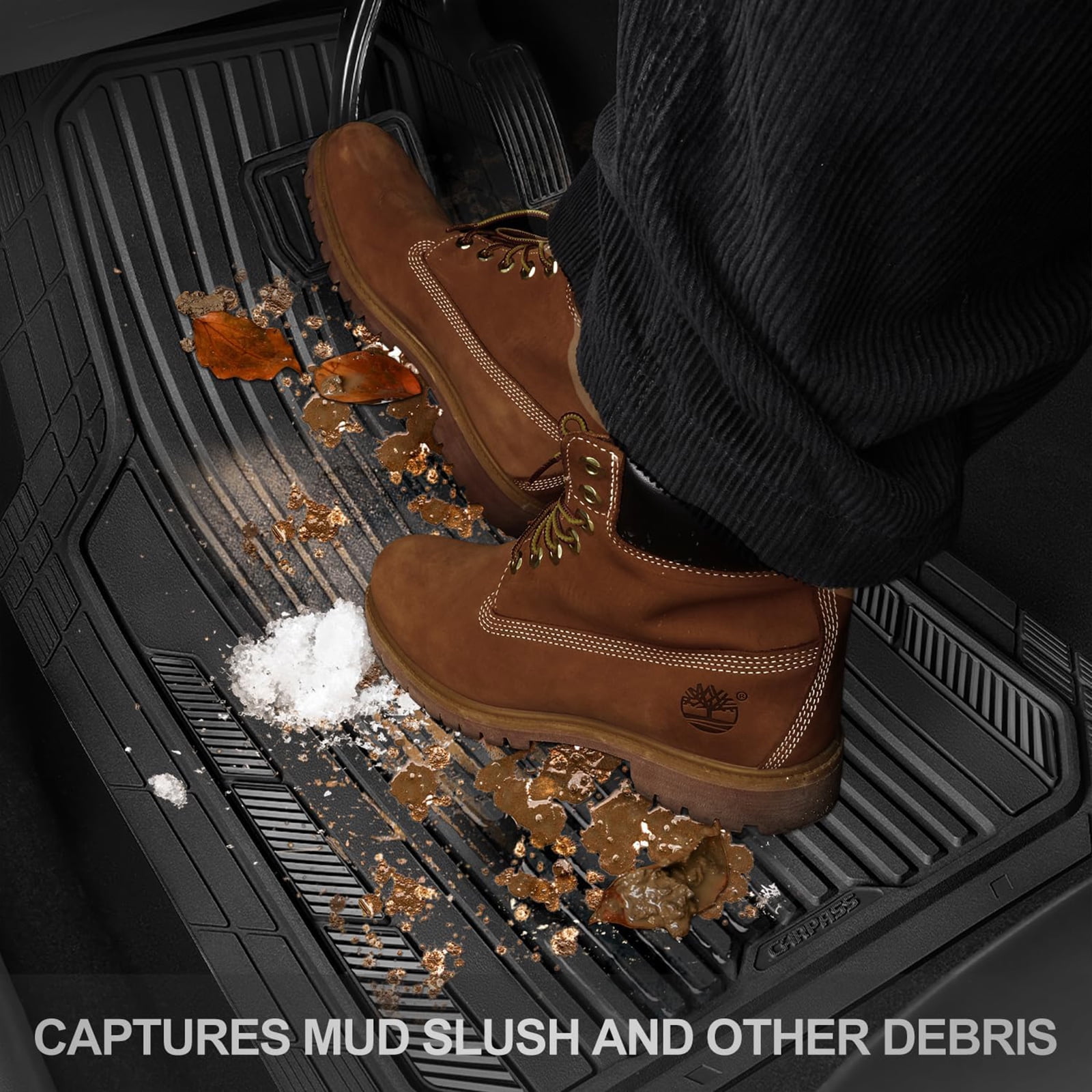 CAR GRAND Heavy Rubber Car Floor Mats, Deep Waterproof Car Mats All Weather, Universal Trim-to Fit Automotive Floor Mats for Car SUV Truck Van, Durable Floor Liners waterproof anti-slip all black