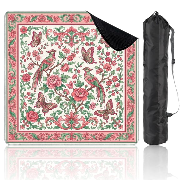 31.5" x 31.5" Mahjong Mat with Carrying Bag Floral traditional art Asian Non-Slip Noise Reduction Game Mat for American Mahjong Table Cover Game Night Decor Hostess Gift