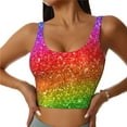 thumbnail image 3 of Goofa Colorful Glitter Printed Sports Bras for Women, High Impact Running Bra Workout Crop Tank Tops Longline Sports Bra Push up-Large, 3 of 9