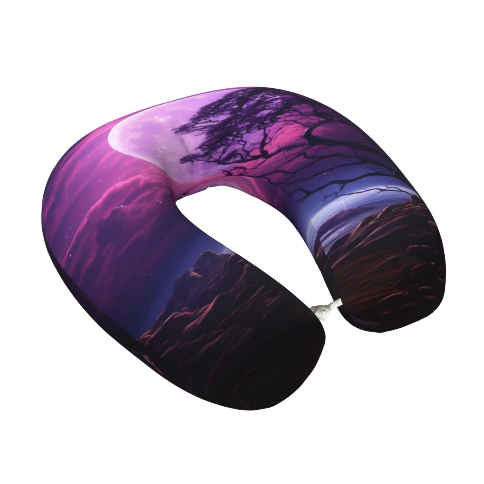 Xecao Purple Moon Tree Night Sky Print Memory Foam Cervical Neck Pillow Versatile U-Shaped Pillows for Home,Office,Camping,Travelling,Soft Washable Cover