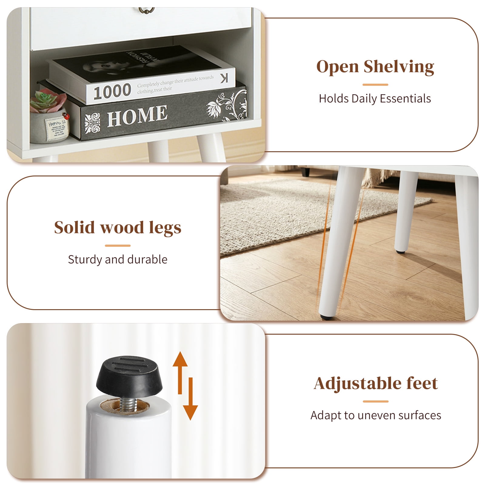 Ktaxon Wooden Night Stand Side End Table Storage Shelf with One Drawer Night Stand Sets of 1, White