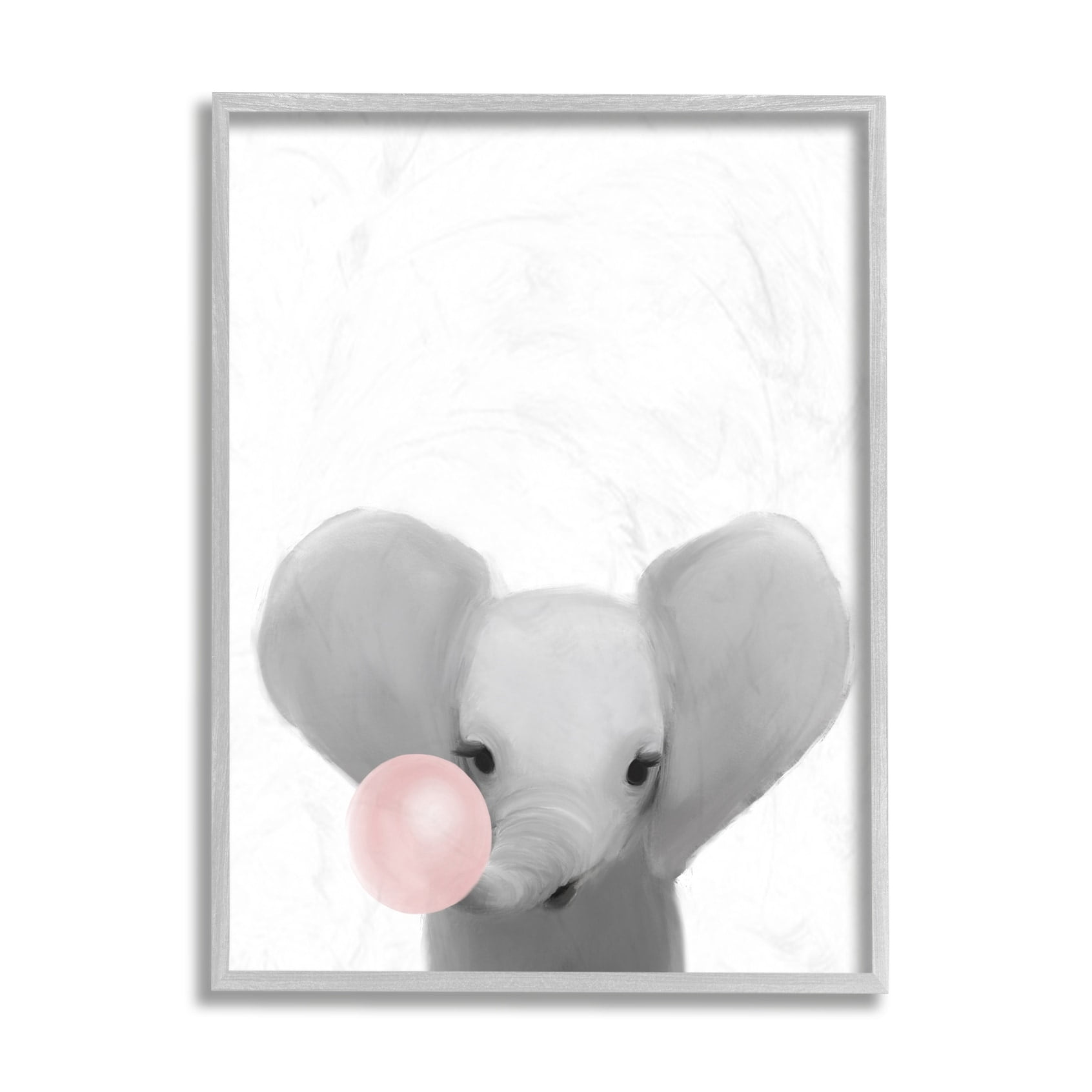 Stupell Industries Baby Elephant with Pink Bubble Gum Safari Animal Black Framed, 11 x 14, Design by Leah Straatsma