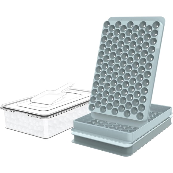 Cubos de hielo mini 0.55 pulgadas cubos de hielo pequeños para café helado cócteles bandeja apilable con tapa y recipiente de almacenamiento 2 unidades azul