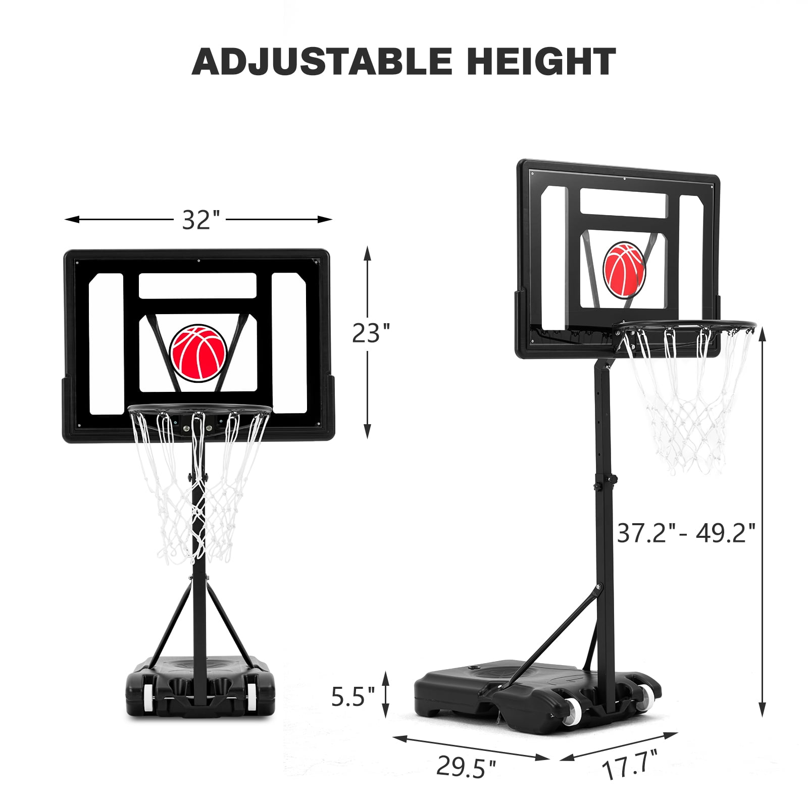 Danrelax 3.1-4.1FT Adjustable Pool Basketball Hoop, 32"x23" Backboard, Portable, Black