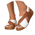 thumbnail image 2 of Ladies Summer Retro Solid Colour Leather Slope Heel Thick Bottom Large Size Fish Mouth Sandals, 2 of 8