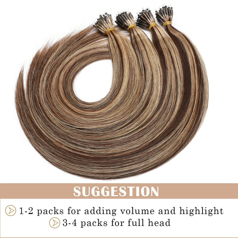  SEGO Nano Bead Human Hair Extension Pre Bonded Nano Ring Tip  Remy Hair Extensions Micro Beads Rings Loop Hand Tied Hairpiece 18 Inch #04  Medium Brown 1g/strand 50g/pack : Beauty