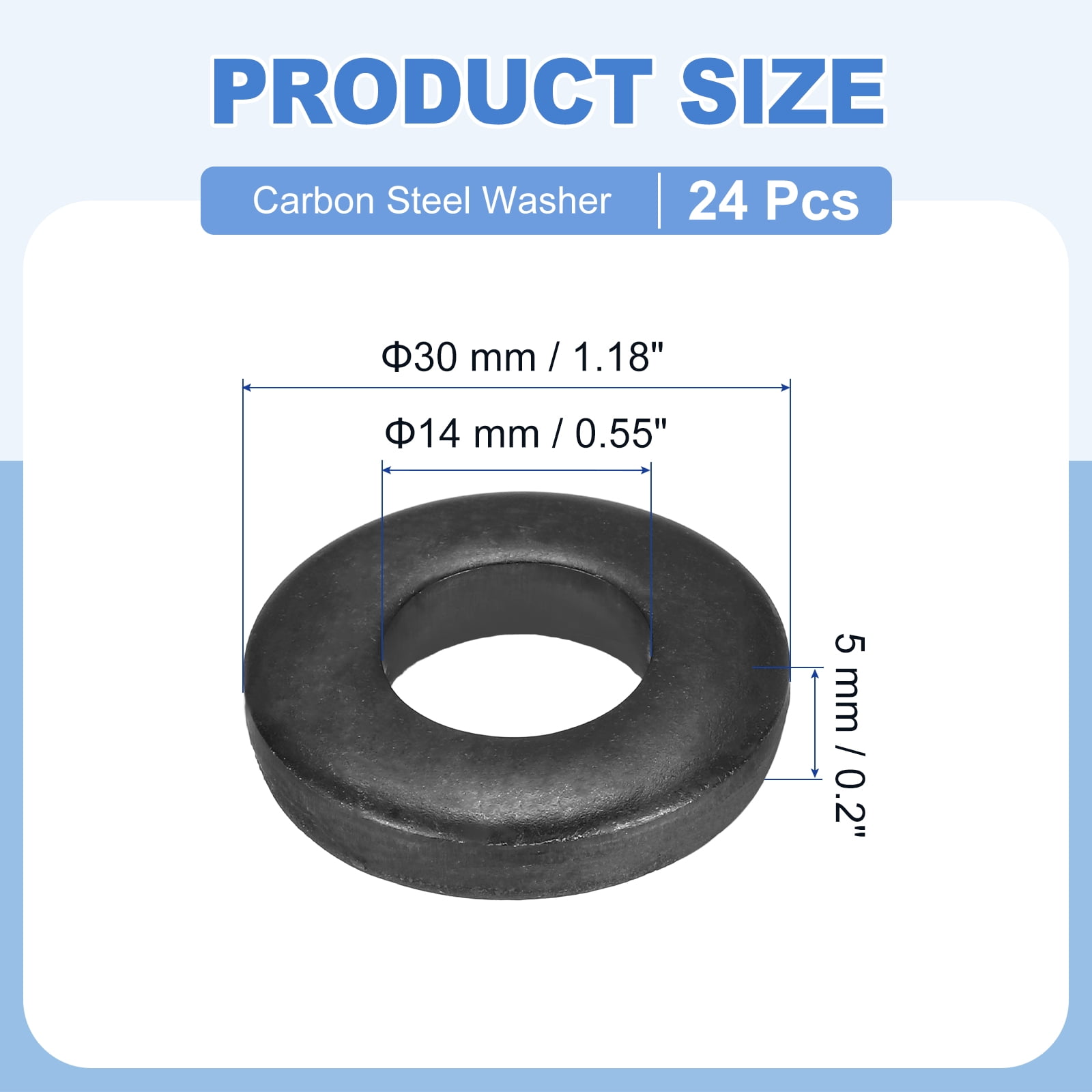 Uxcell 24pcs 9/16" Black Flat Washer for M14 Screw, Steel Metal Washers 14mm ID 30mm OD 6mm l for Industrial, Screws Bolts