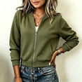thumbnail image 6 of Vynhevius Women Bomber Jacket Solid Stand Collar Zip Up Textured Long Sleeve Pockets Casual Outerwear, 6 of 6