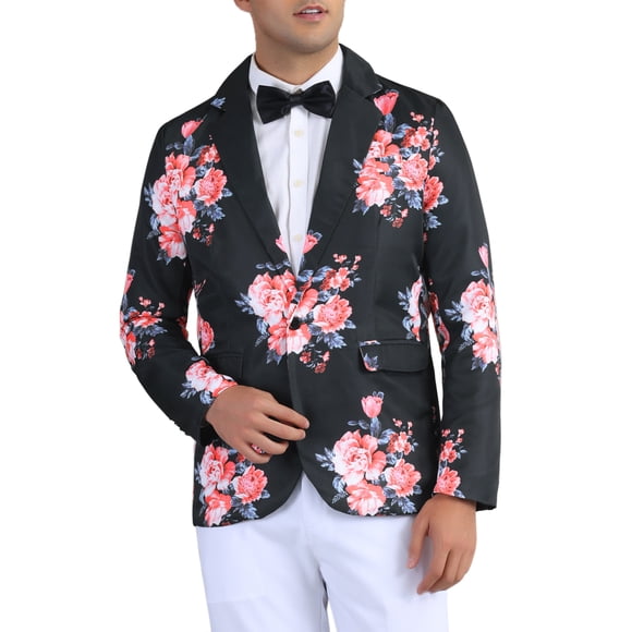 Inspire Chic Chaquetas Deportivas Florales para Hombres Ajuste Slim Fiesta Prom Blazers Impresos con Flores XL Negro