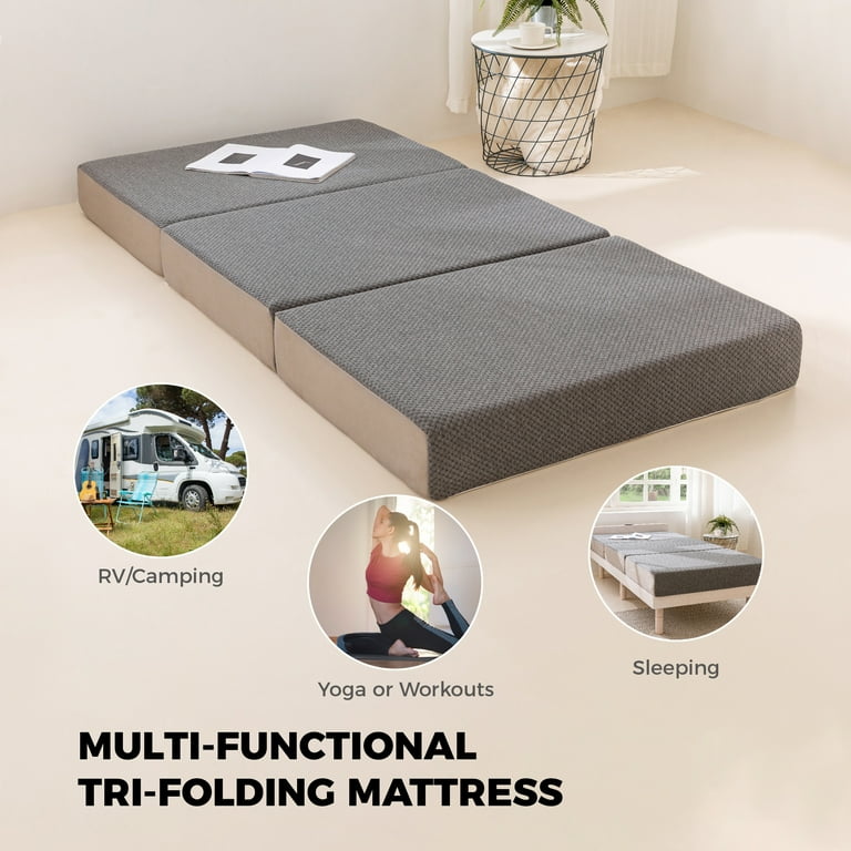 6 Inch Memory Foam Tri Folding Mattress Portable Outdoor Camping Guest Bed  Twin