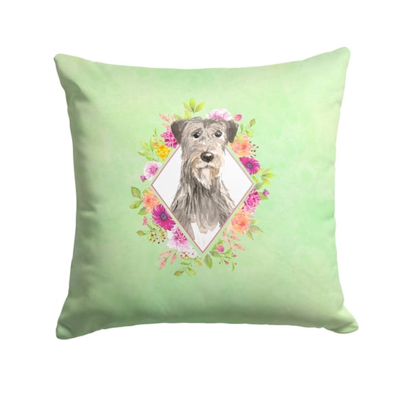Carolines Treasures CK4391PW1414 Irish Wolfhound Green Flowers Fabric Decorative Pillow 14Hx14W multicolor