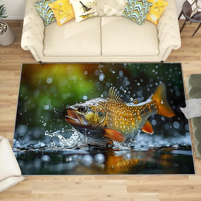 2x3 Rug, Bass Fish Door Mat, Fishing Fisherman Rug, Pike Fish Rugs for Entryway, Washable & Non Slip & Soft Low Pile Small Carpet, Indoor Doormat, Bass Fish Home Decor & Gifts