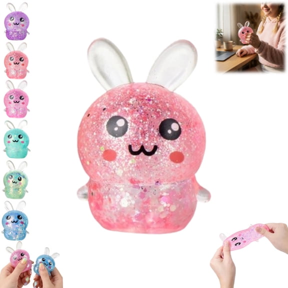 Squishy Easter Bunny Stress Balls,Easter Toys Stress Relief Balls,Glitter Rabbit Squishy Toys for Adults,Easter Basket Stuffers Gifts (Red)