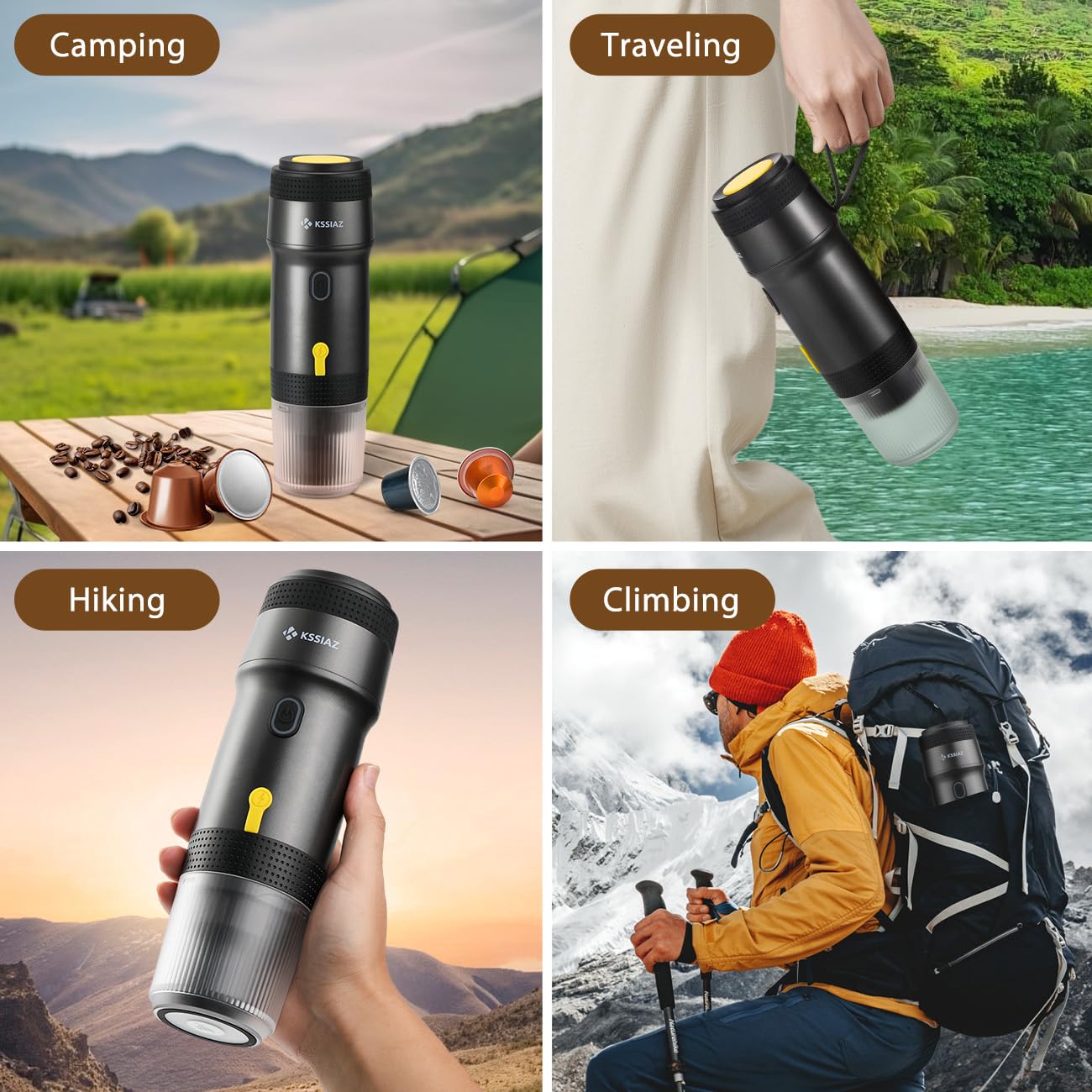 Portable Espresso Machines, Electric Espresso Maker with Self-Heating, 20 Bar Mini Coffee Maker With NS Capsule Ground Coffee for Camping Travel Office, USB-C Car Charger, Blcak