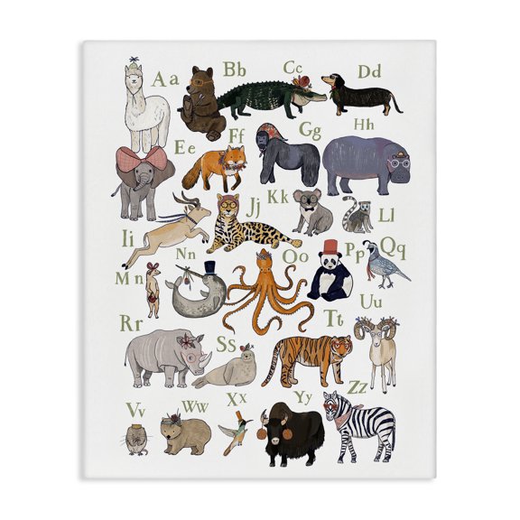 Stupell Industries Cottage Quirky Wildlife Animals Alphabet Educational Chart Canvas Art, 16 x 20, by Hanna Melin