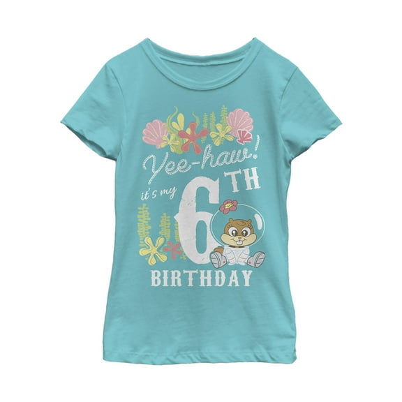 Girl's SpongeBob SquarePants Sandy 6th Birthday  Graphic Tee Tahiti Blue Small