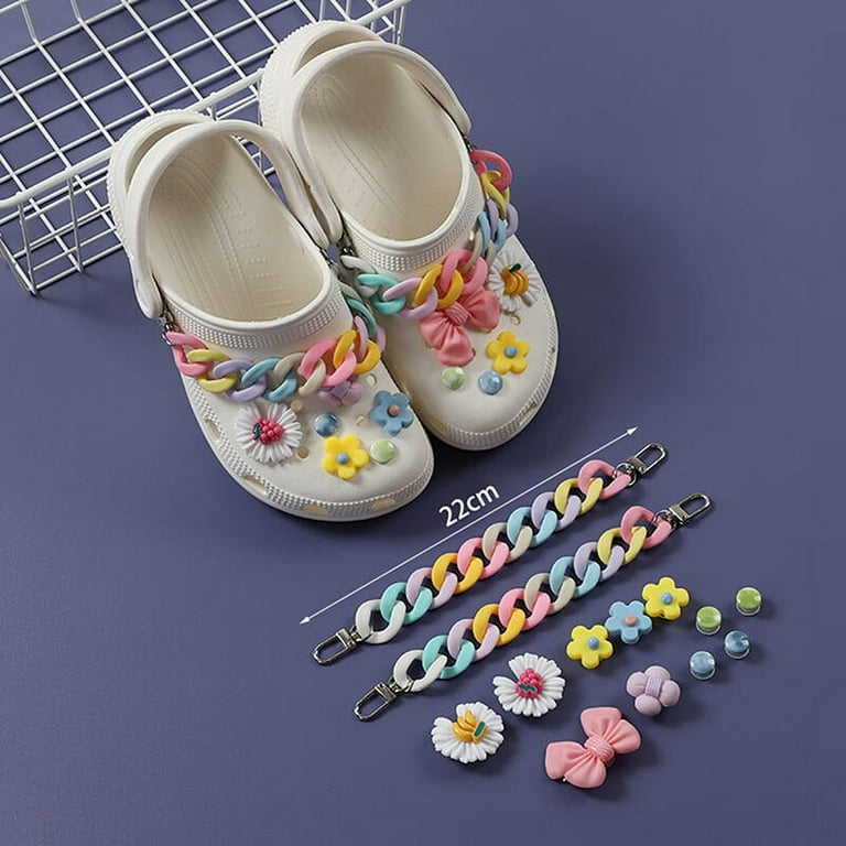 Mmucco 11Pcs Bling Solid Rhinestone Shoes 1 Set Fruit Flower Chains Cute Croc  Charms 