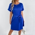 thumbnail image 4 of Robe Décontractée Grande Taille pour Femmes à Manches Courtes avec Ceinture Nœud Col Rond Fluide Confortable pour Fête Vacances Printemps Automne Usage Quotidien, 4 of 6
