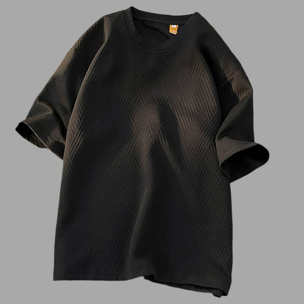 pstuiky camisetas de hombre, Camisas casuales de manga corta con cuello redondo y textura de color sólido para hombre camisas casuales para hombre xxxl