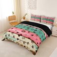 thumbnail image 3 of Homewish Rustic Farmhouse Cabin Duvet Cover Queen,Dog Paws Bone Queen Bedding,Pink Green,Black Reversible,3 Pieces,1 Duvet Cover and 2 Pillowcases, 3 of 6