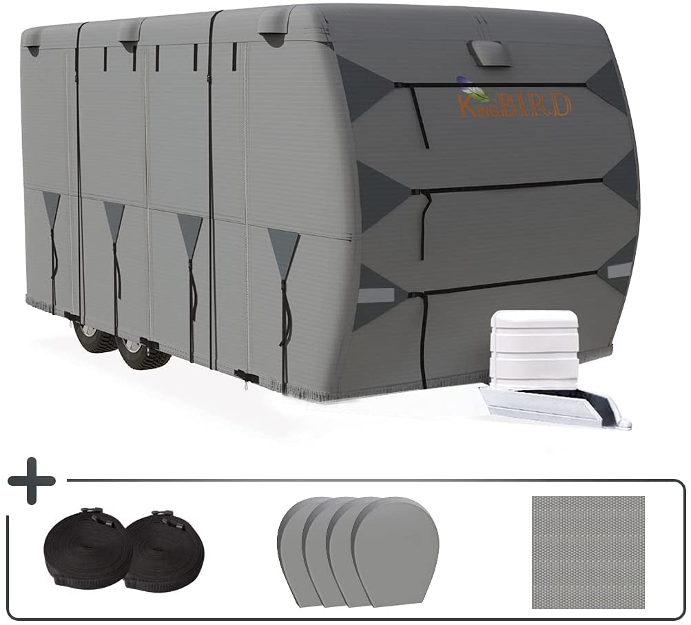 KING BIRD 210D Oxford Travel Trailer RV Cover, RipStop GridWoven