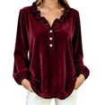 thumbnail image 2 of NominalSnug Women's Velvet Tops Ruffle V Neck Dressy Casual Blouse Long Sleeve Top Elegant Vintage Party Shirt for Fall Winter, 2 of 8