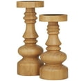 thumbnail image 5 of DecMode 2 Candle Brown Wood Round Turned Style Pillar Candle Holder, Set of 2, 5 of 7