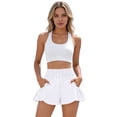 thumbnail image 5 of Women's High Waist Athletic Shorts Ruffle Running Shorts Summer Wide Leg Sport Shorts with Pockets White XL, 5 of 7