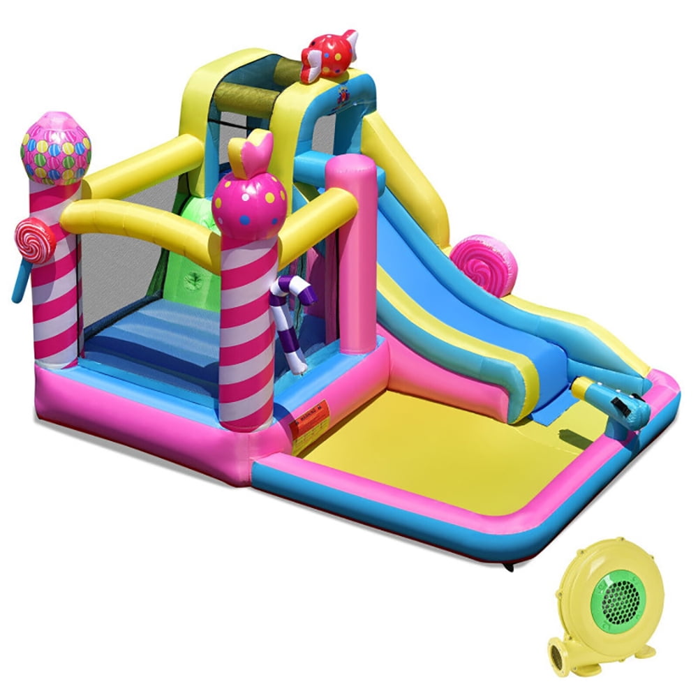 Aimee Lii Sweet Candy Inflatable Bounce House with Water Slide and 480W Blower, Kids Bounce House