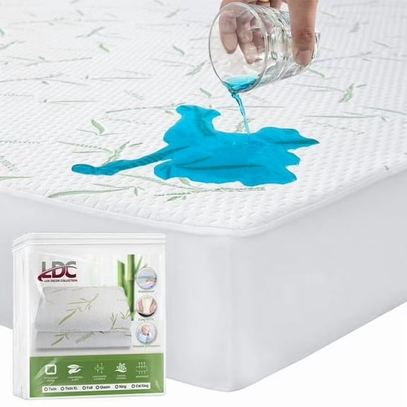 Bamboo Mattress Protector - Breathable Waterproof Mattress Cover-Hypoallergenic - Fitted Cover with Cooling Fabric - Pillow Top Mattress Pad