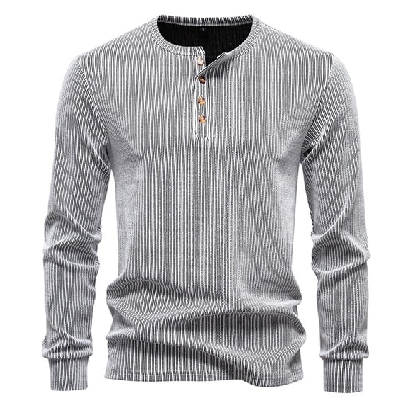 Men's Thermal Shirt Long Sleeve Quarter Button Crewneck Pullover Loungewear White L
