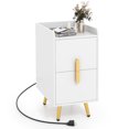 thumbnail image 1 of Costway Table de Chevet avec Station de Recharge Table d'Appoint pour la Maison et le Canapé avec 2 Tiroirs Blanc, 1 of 10
