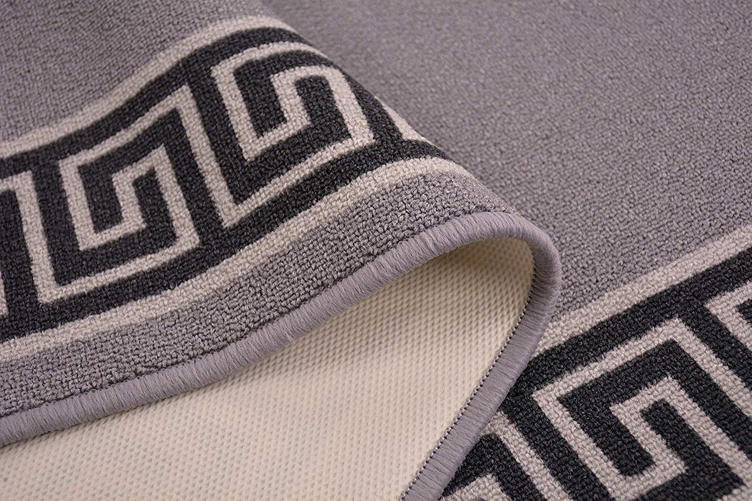 Custom Size Runner Rug Bordered Grey Color Greek Key Meander Design Roll Rug Runner Choice of Your&nbsp;Length by Feet&nbsp;Slip Resistant Latex Back Cut to Size Runner Rugs Customize in USA Facility