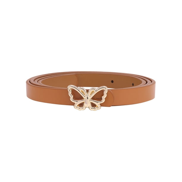 Cinturones de cuero sintético reversibles INSPIRE CHIC para mujeres, ancho de 0.5" cinturón extra delgado con hebilla de mariposa dorada para vestido 43.3x0.5" (LxA) rojo marrón