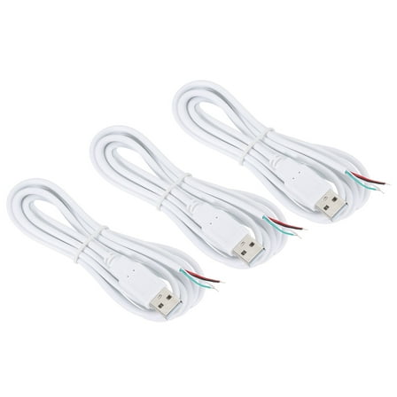 Uxcell 6.56Ft USB 2.0 Male to 4 Pin Bare Wire Pigtail Cable, 3pcs 28AWG Data Power Cords Extension, White