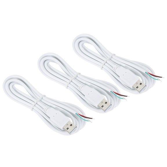 Uxcell 6.56Ft USB 2.0 Male to 4 Pin Bare Wire Pigtail Cable, 3pcs 28AWG Data Power Cords Extension, White