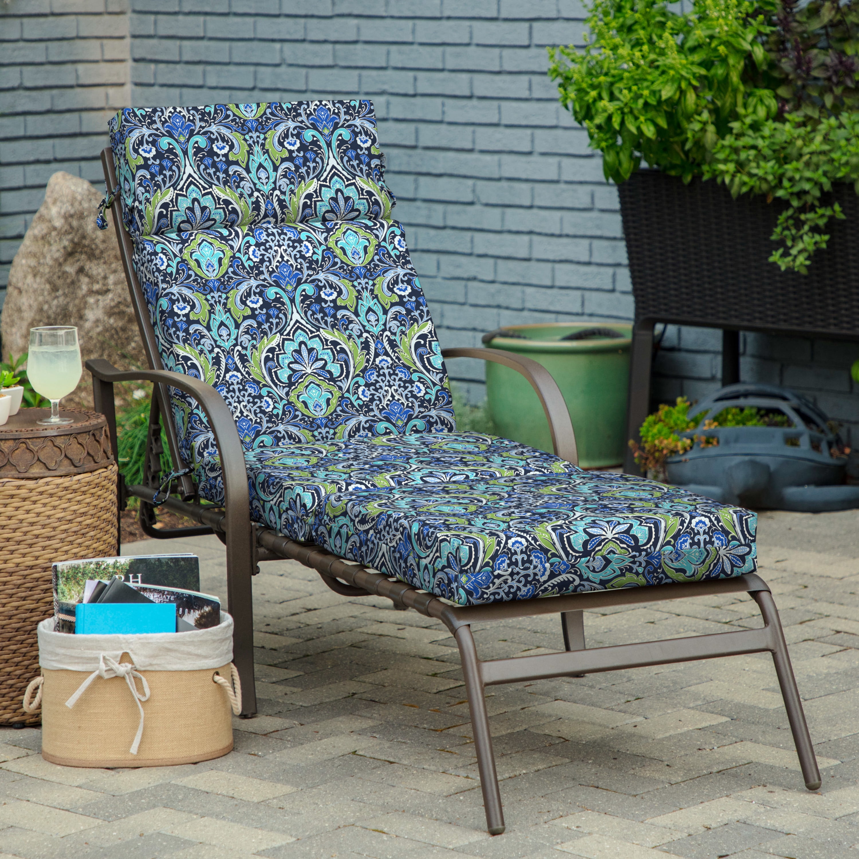 Better homes & gardens belfair outdoor wicker chaise lounge with gray cushions sale