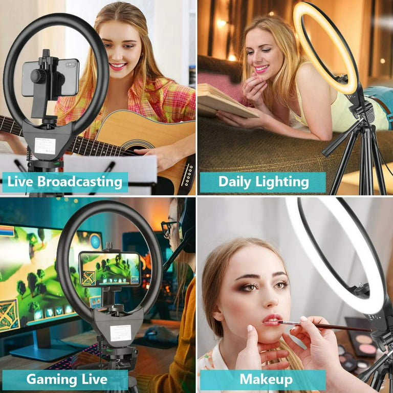 10'' Ring Light with 50'' Extendable Tripod Stand, Sensyne LED Circle Lights  with Phone Holder for Live Stream/Makeup/ Video/TikTok, Compatible  with All Phones. 