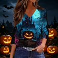 thumbnail image 3 of Trgacdwlo S-5XL Women's Fall Halloween Shirt Funny Ghost Graphic V Neck Women's 3/4 Sleeve Tops Fall Funny Pumpkin Ghost Pullover for Women, 3 of 5