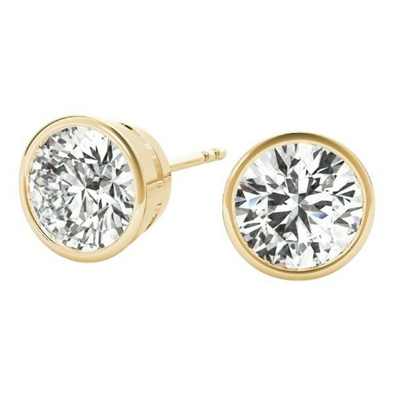 0.50 Ct to 2.00 Ct FG/VVS1 Bezel Set Diamond Stud Earrings In 14K White And Yellow Gold