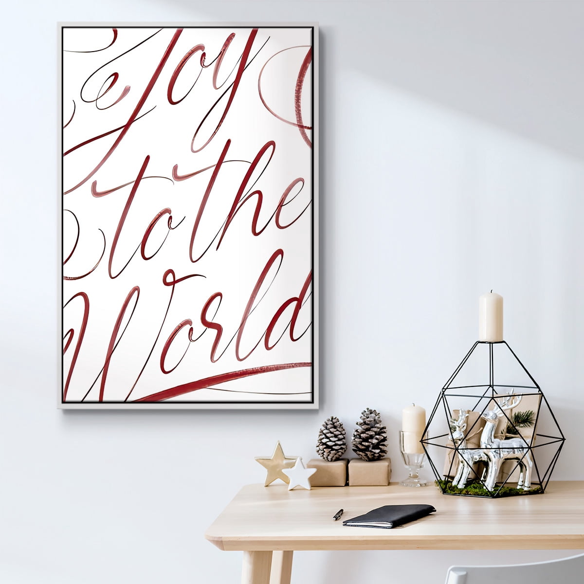 Joy To The World - Framed Gallery Wrapped Holiday Canvas - 17 x 25 - White Frame