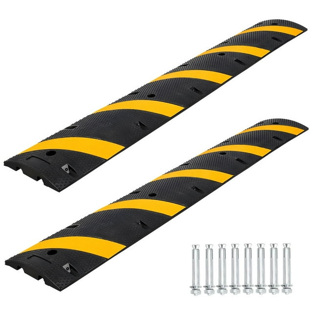 Bosses de Vitesse en Caoutchouc Bosses de Vitesse – Rampe de Câble Robuste de 6 Pi (Lot de 2), Capacité de Charge de 66 000 Lb, Jaune/noir Haute Visibilité, Conception Modulaire – pour Stationnements, Entrepôts, Écoles, Hôtels