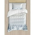 thumbnail image 3 of Winter Duvet Cover Set King Size, Winter Scene in a Park with Trees Foggy Misty Blurry Ice Cold Freezing Weather Image, Decorative 3 Piece Bedding Set with 2 Pillow Shams, White, by Ambesonne, 3 of 3
